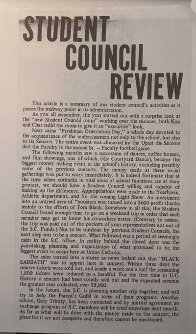 Union Catholic student review of Black Sabbath